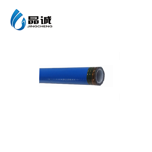 Smooth PTFE Hose With Middle Layer By 304 Stainless Steel Wire Braided And Out Layer By Blue TPU Covered